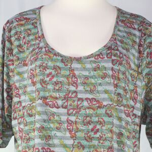 Lula Roe Blouse Top Shirt Size 3XL. Gray Stripe Red & Green